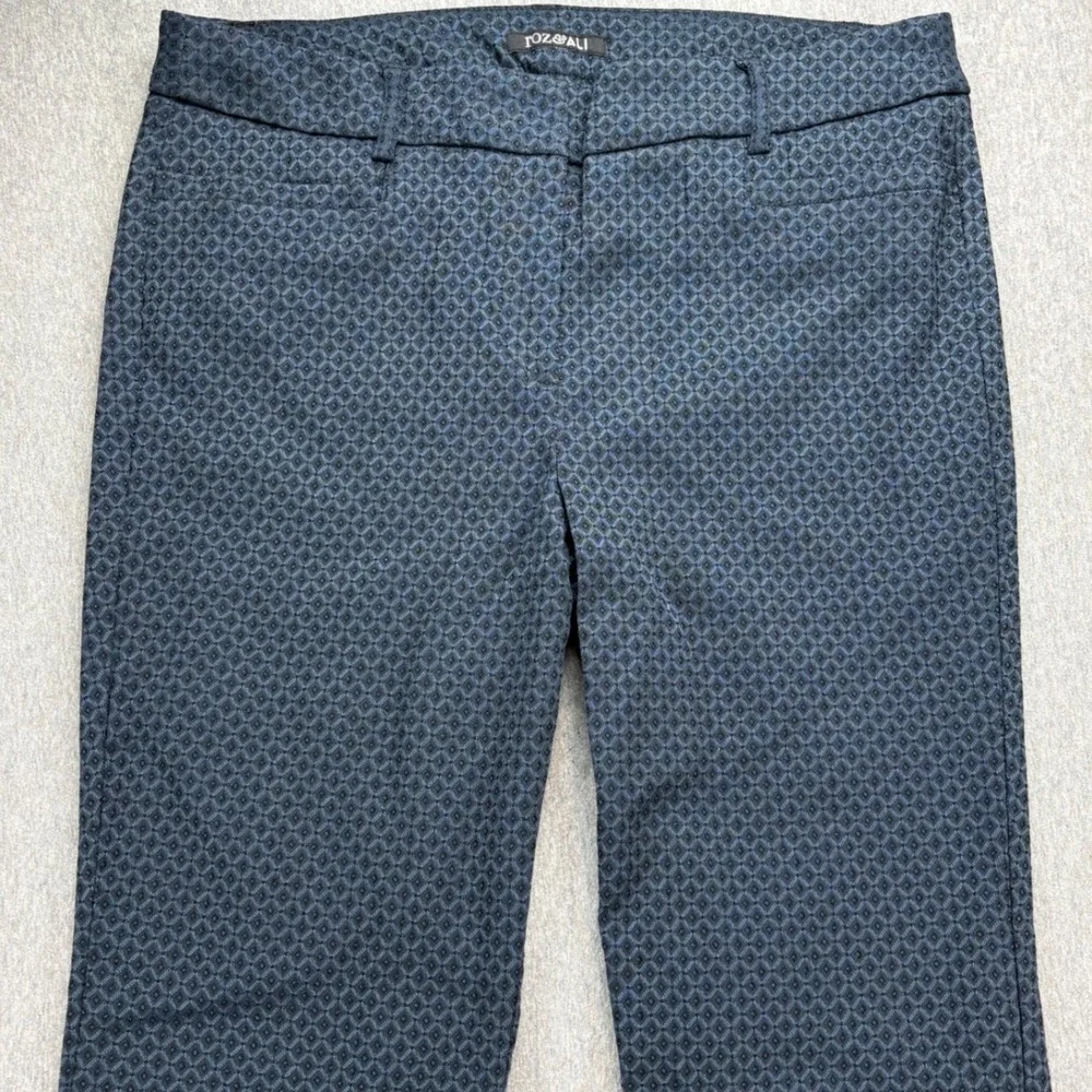 Roz & Ali Pant Womens 10 Blue Black‎ Geometric Print Straight Leg Casual Career - Picture 2 of 12